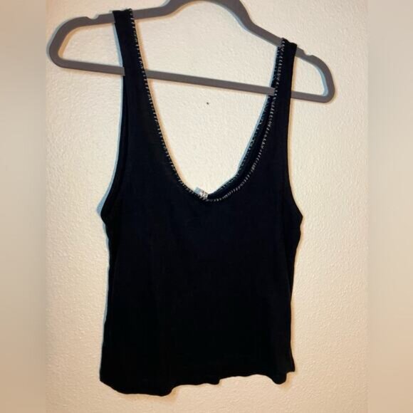 Free people black cotton tank crocheted trim summer top shirt spring - Picture 5 of 6